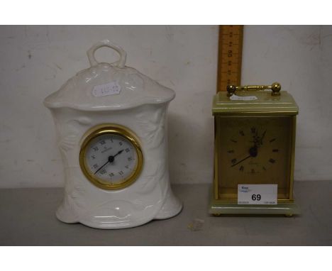 Modern Minton mantel clock together with a further onyx mounted mantel clock