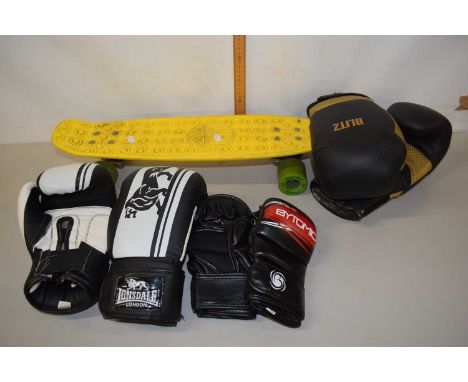 Mixed Lot: Three pairs of boxing gloves and a banana board