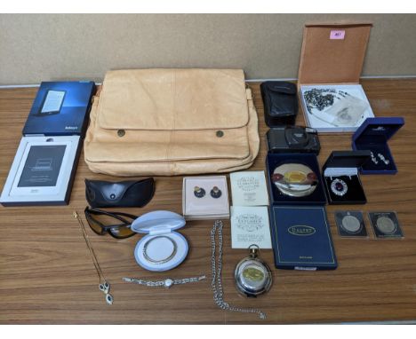 A mixed lot of fashion and other items to include an East West tan leather laptop briefcase, Rayban Free Range sunglasses in 