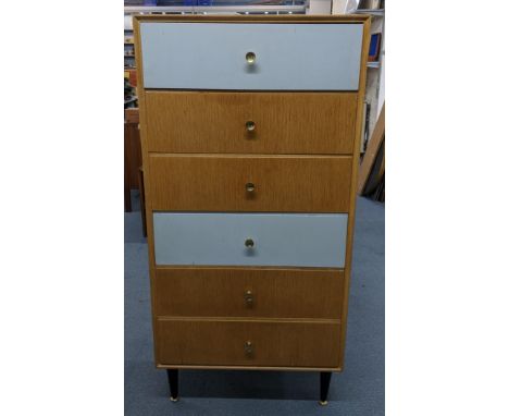 A retro Meredew light oak chest of six short drawers, 125cm h x 61cm wLocation: 