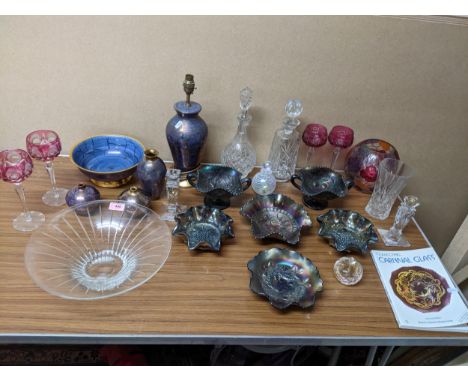 A mixed lot of ceramics and glassware to include a collection of Atkinson-Jones lustre ware studio ceramics including a table