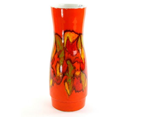  Large Poole Pottery Delphis pattern vase, shape 85, decorated with an abstract design on orange ground, 41cm.  