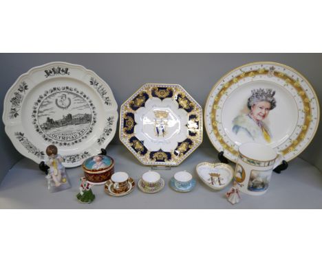 A miniature Royal Crown Derby 1128 pattern cup and saucer, other Derby, Worcester, etc.