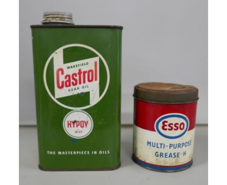 A Castrol Gear Oil can and an Esso Grease can 