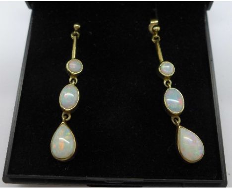 A pair of 9ct gold and opal earrings, 4g