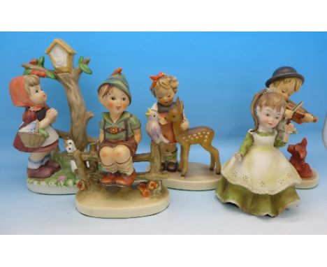Three Hummel figures including Friends, a/f and two other figures, (5)