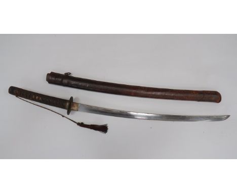 WW2 Japanese Naval Officer’s Kai-Gunto Sword26 3/4 inch, single edged blade with faint straight hammon. Silvered copper habak