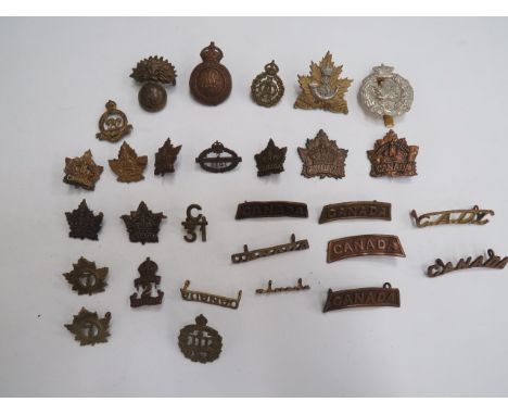 Selection of Canadian Badgescap badges include KC bi-metal Wentworth Regiment ... KC brass Canada maple leaf ... KC brass Pri
