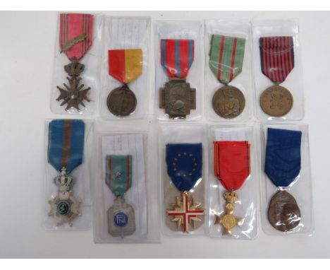 Selection of Various Belgium Medalsincluding Croix de Guerre with palm ... Defence of Liege 1914 ... Croix de Feu 1914/18 ...