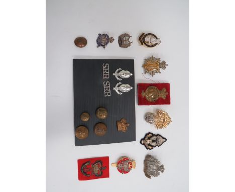 Selection of Various Badges Including Victorianincluding Vic crown bi-metal Suffolk Reg (lugs) ... Bullion embroidery Vic cro
