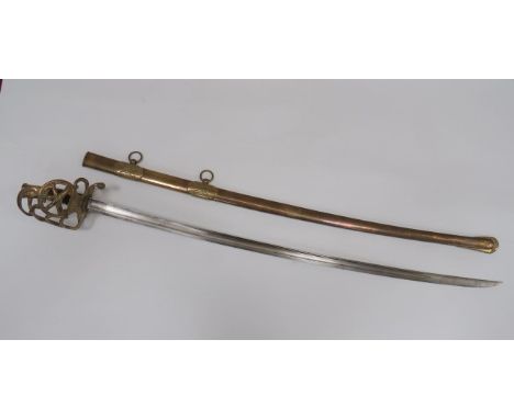 French Napoleonic Pattern Artillery Officer’s Sword37 3/4 inch, single edged, slightly curved blade.  Large fuller with narro