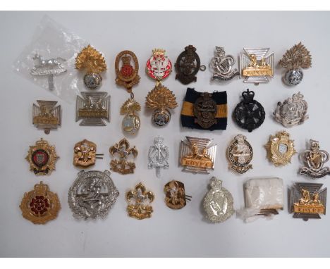 Selection of Post 1953 Badgesincluding QC gilt and enamel Royal Logistic Corps ... Plated Liverpool Scottish ... QC plated Qu