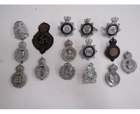 Selection of Various Police Cap Badgesincluding bullion embroidery Isle of Man ... KC blackened and white metal West Riding C