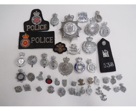 Selection of Various Police Badges and Collarsincluding QC chrome North Wales Police helmet plate ... QC chrome South Wales C