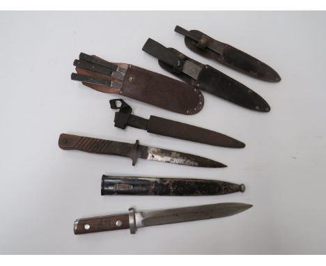 WW1 German Combat Knife and Small Selection of Other Knivessingle edged blade with sharpened back edge point.  Steel oval cro