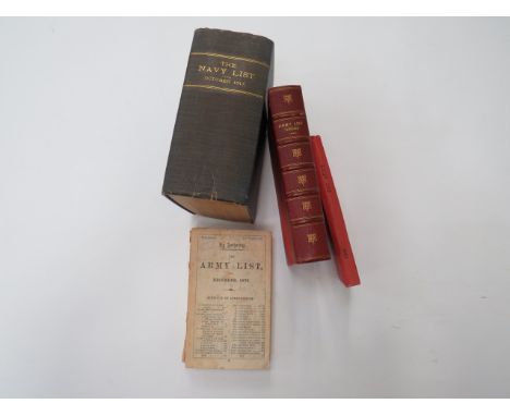 Three Various Army / Navy Listsconsisting leather and linen rebound Army List August 1922 ... Linen rebound Army List 1853.  