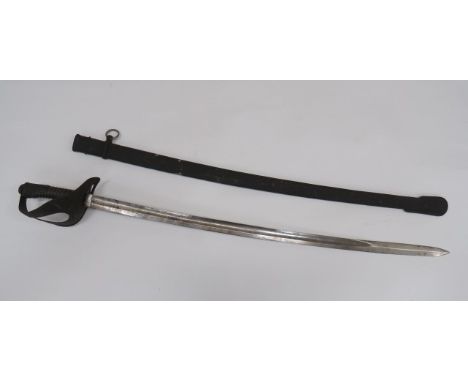 Late 19th Century German Trooper’s Cavalry Sword35 1/ 4 inch, single edged blade with wide fuller.  The forte with Solingen m