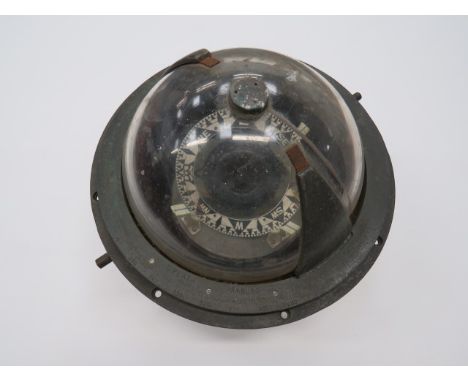 WW2 Third Reich German Ship’s Compasslarge grey painted body.  Brass top degree dial marked with maker “C Plath Hamburg” and 