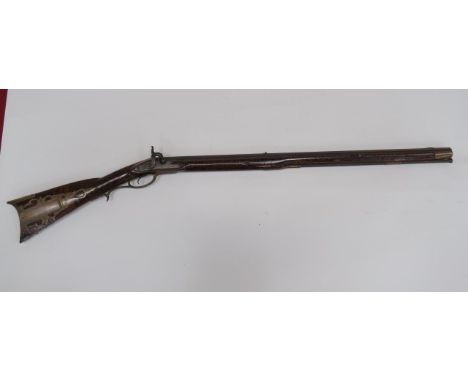 Early 19th Century Drum and Nipple Philadelphia Kentucky Rifle80 bore, 31 1/4 inch, octagonal barrel. Front white metal blade