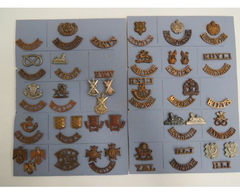 Good Selection of Shoulder Titles and Collar Badgesbrass titles include Loyals ... Northampton ... Royal Berks ... R W Kent .