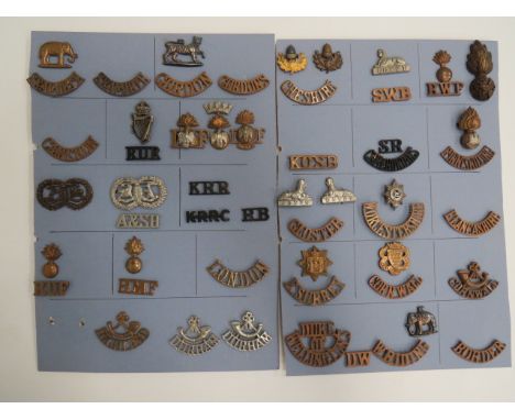 Good Selection of Shoulder Titles and Collar Badgesbrass titles include Cheshire ... SWB ... KOSB ... R Inniskilling ... Glos