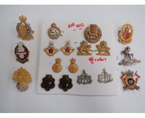 Selection of Various Officer Cap and Collar Badgescap badges include silvered Royal West Kent by Gaunt (brooched) ... Gilt Yo
