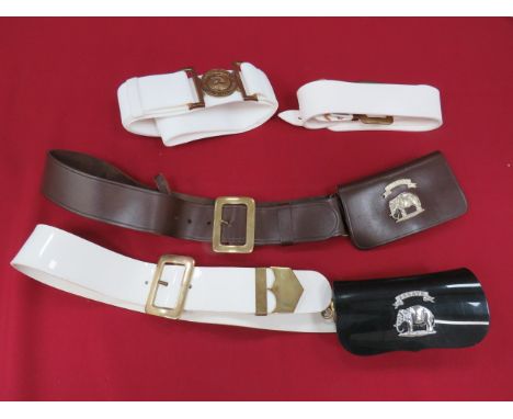 13/18th Hussars / Light Dragoons Pouch Beltbrown leather example with brass fittings attached to a brown leather pouch bearin