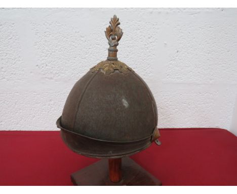 Continental Cavalry Helmetpressed steel four section crown.  Rear swept brim with brass stud edge line.  Front turn up brim w