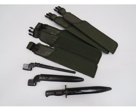 Three Various British Bayonetsconsisting LIA3 bayonet.  Single edged, clipped point blade.  Rear fuller.  Steel muzzle ring a