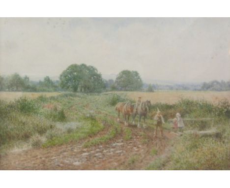 Charles Gregory (British 1849-1920): Cart Horses on a Farm Track, watercolour signed 36cm x 54cm  Condition Report Some light