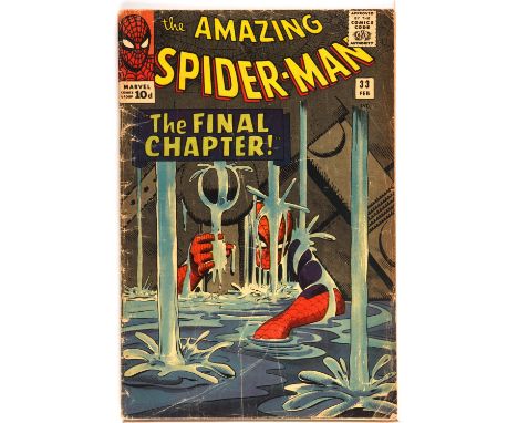 The Amazing Spider-Man No. 33 featuring classic Steve Ditko cover (Marvel Comics, 1966).Key Spider-Man peril cover.This lot f