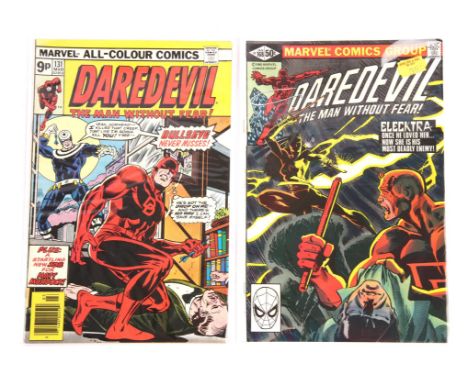Daredevil: a large run of 44 Bronze-age issues featuring 1st appearance of Bullseye and Elektra (Marvel Comics, 1973-81).This