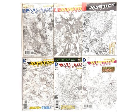 DC Justice League: a group of 6 1:200 and 1:100 (1 per 200/100) Retailer Incentive Jim Lee Sketch Variants (DC Comics, 2011/1