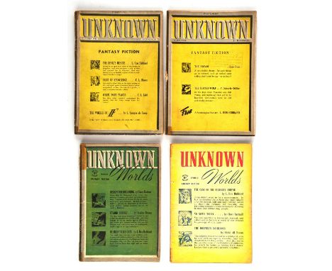Unknown and Unknown Worlds: a group of 4 Golden-age pulp paperbacks featuring L. Ron Hubbard short stories (Street and Smiths