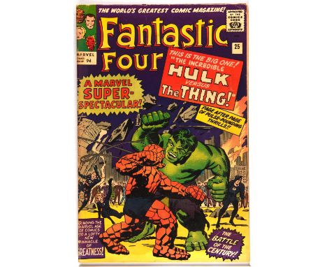 Fantastic Four No. 25 featuring 1st solo battle of Hulk versus the Thing (Marvel Comics, 1964).Featuring 1st solo battle of t