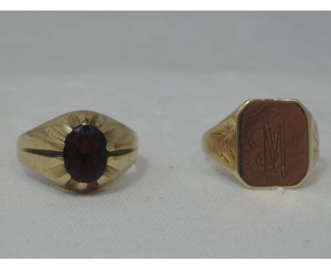 Two gents 9ct gold signet rings,  approx 8.2g &amp; size R