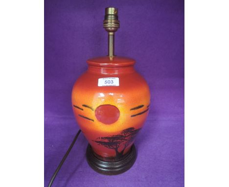 A Poole pottery lamp having sunset pictorial decoration with living glaze, boxed