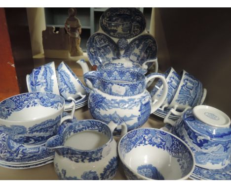 A selection of blue and white teaware by Copeland Spode in the Italian patternCONDITION REPORT - 12 SAUCERS 6 CUPS TREFOIL DI