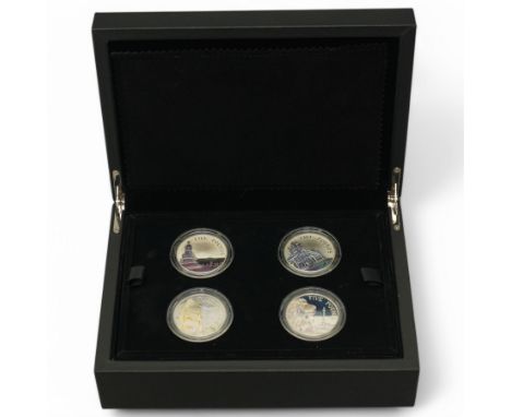 The Royal Mint United Kingdom 2014 silver proof 'A portrait of Britain' five pounds four coin set, cased with certificate
