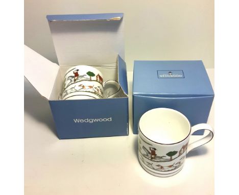 2 boxed Wedgwood hunting scene mugs. 