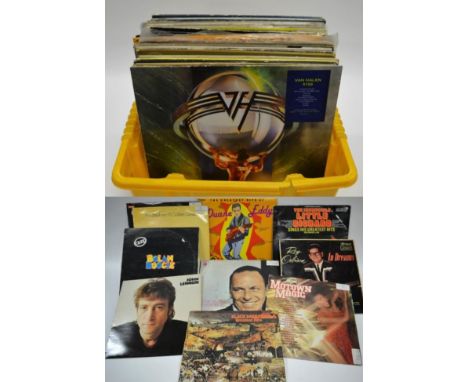 Various Long Playing Records including Led Zeppelin Houses of the Holy, David Bowie Ziggy Stardust and examples by Buddy Holl