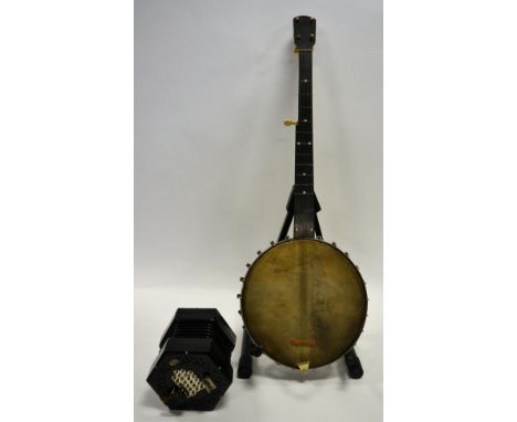 Concertina By Lachenal &amp; Co (London) no.55351, 48 button English system (cased) together with a cased banjo (no makers ma