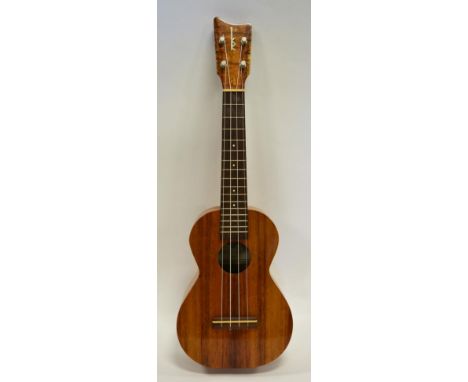 Concert Ukulele Model No. HF-2 labelled 'Kamaka Ukulele, Honolulu, Hawaii' no.100175, headstock has mother of pearl inlay 'KK