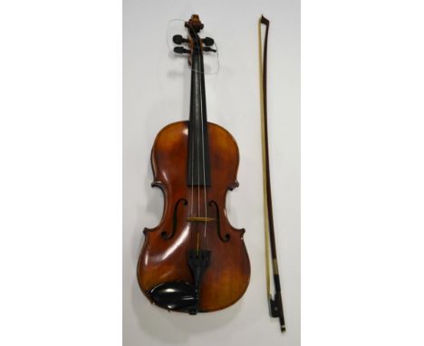 Viola 15'' two piece back, with label 'Antonius Stradavarius, Cremonisis 1732' and 'German Manufacture' cased with bow stampe