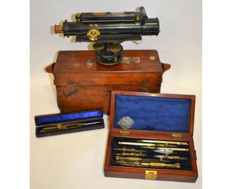 Aston &amp; Mander Ltd (London) Drawing Set dated 1915 (cased) together with a Surveyors Level by J&amp;W Archbutt 201 Westmi