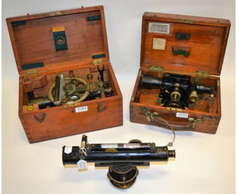 Surveyors Levels (i) Hall Bro (Supplied by J A Reynolds) black lacquered (cased) (ii) unnamed brass example with Vernier scal