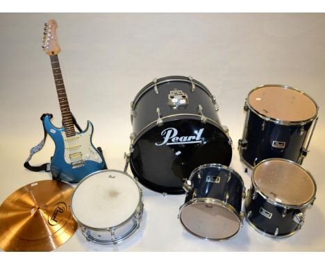 Pearl Drum Kit (Forum Series) 22'' bass, 16'' floor tom, 13'' and 12'' mounted toms; with stool 14'' hi-hat and stand, 20'' r