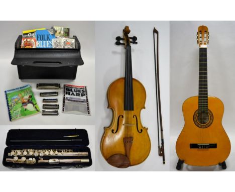 Viola 16'' two piece back, labelled 'Skylark Brand' (cased with box) together with a Flute branded 'Jazzo' (cased); cased of 