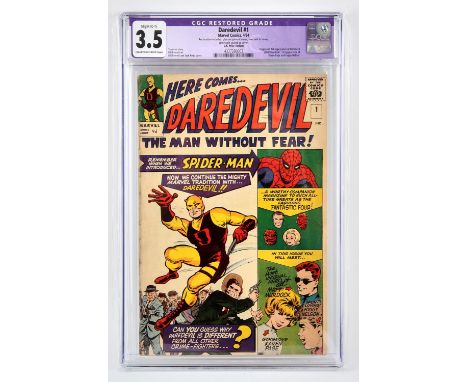 Marvel Comics: Daredevil No. 1, (April 1964) CGC Restored Grade 3.5 (Slight C-1) Cream to Off White Pages. UK Price variant. 