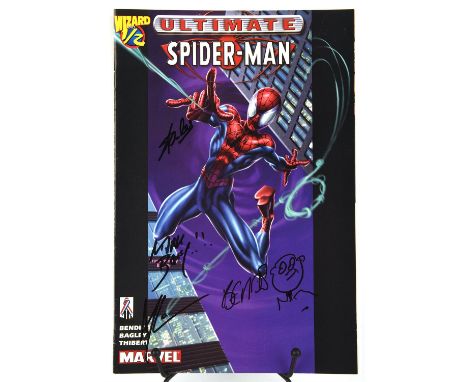 An Ultimate Spider-Man Marvel Comic Book, Signed on the cover by Stan Lee and three others. Ultimate spider-Man No. ½.  This 